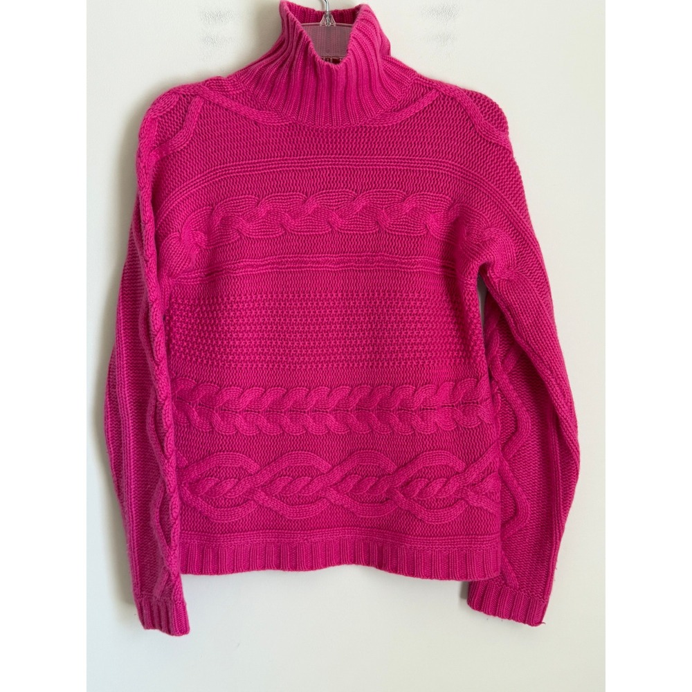 Garnet Hill Cashmere Sweater Womens S Turtleneck Pink 100% Cashmere Cable Knit